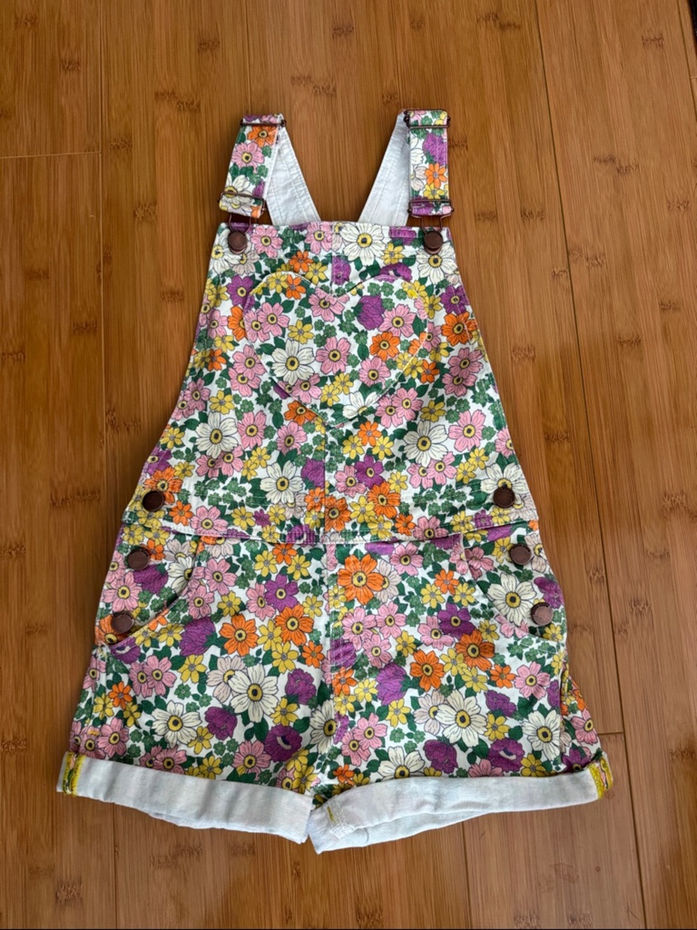 Mini Boden Floral Short Overalls - Pink, Orange & Green